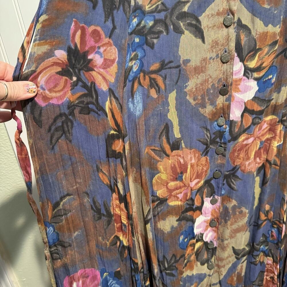 Reflections By Spiegel Floral Pleated Button Front Midi Dress 14 Vintage 90s - Picture 3 of 6